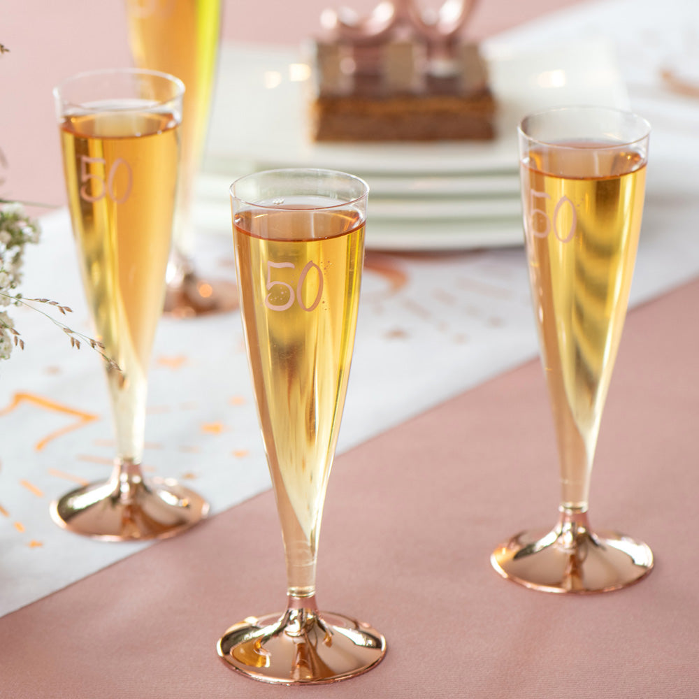 50th Birthday Rose Gold Flutes X6