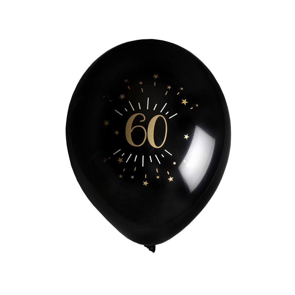 60th Birthday Black Gold Sparkle Latex Balloons X8