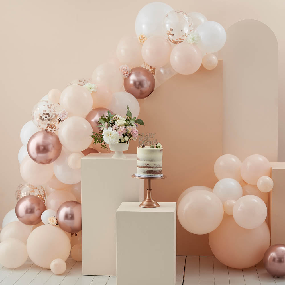 Click to view product details and reviews for Balloon Arch Peach White Rose Gold Confetti Balloons.