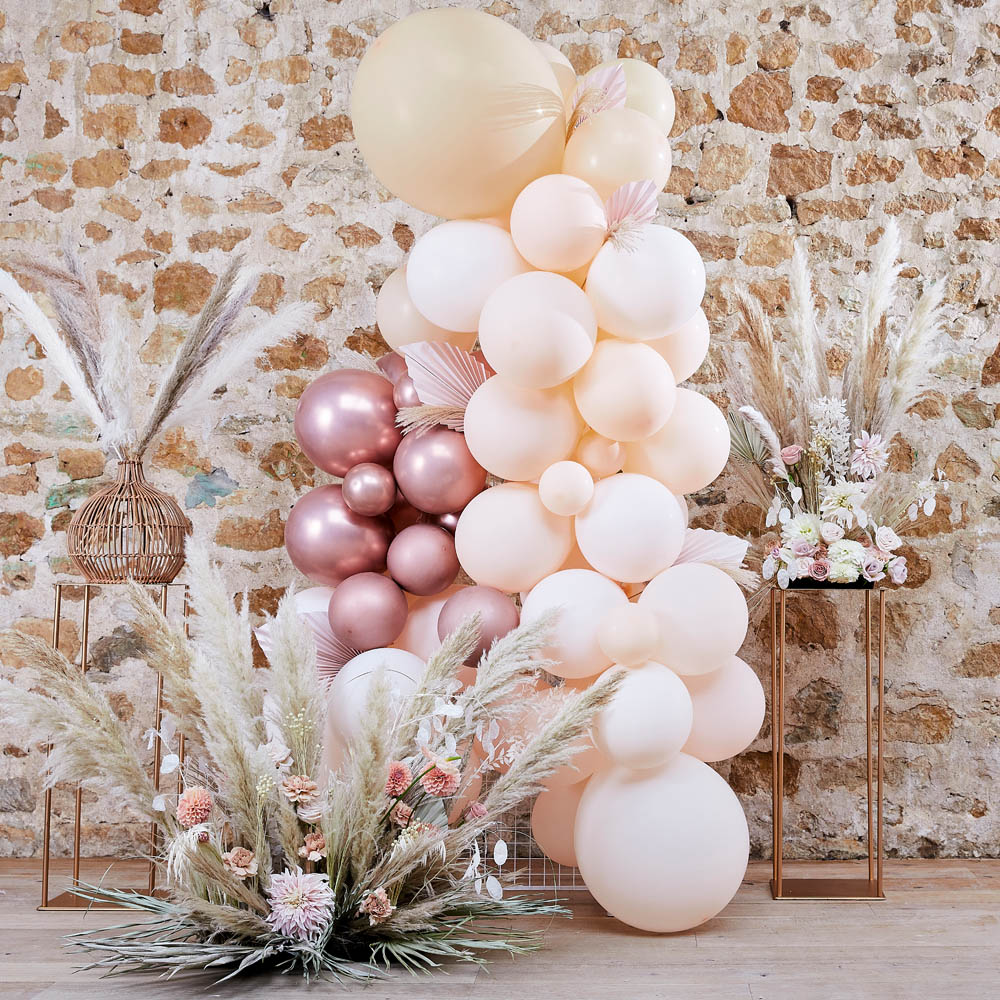 Balloon Arch With Fans White Peach Rose Gold