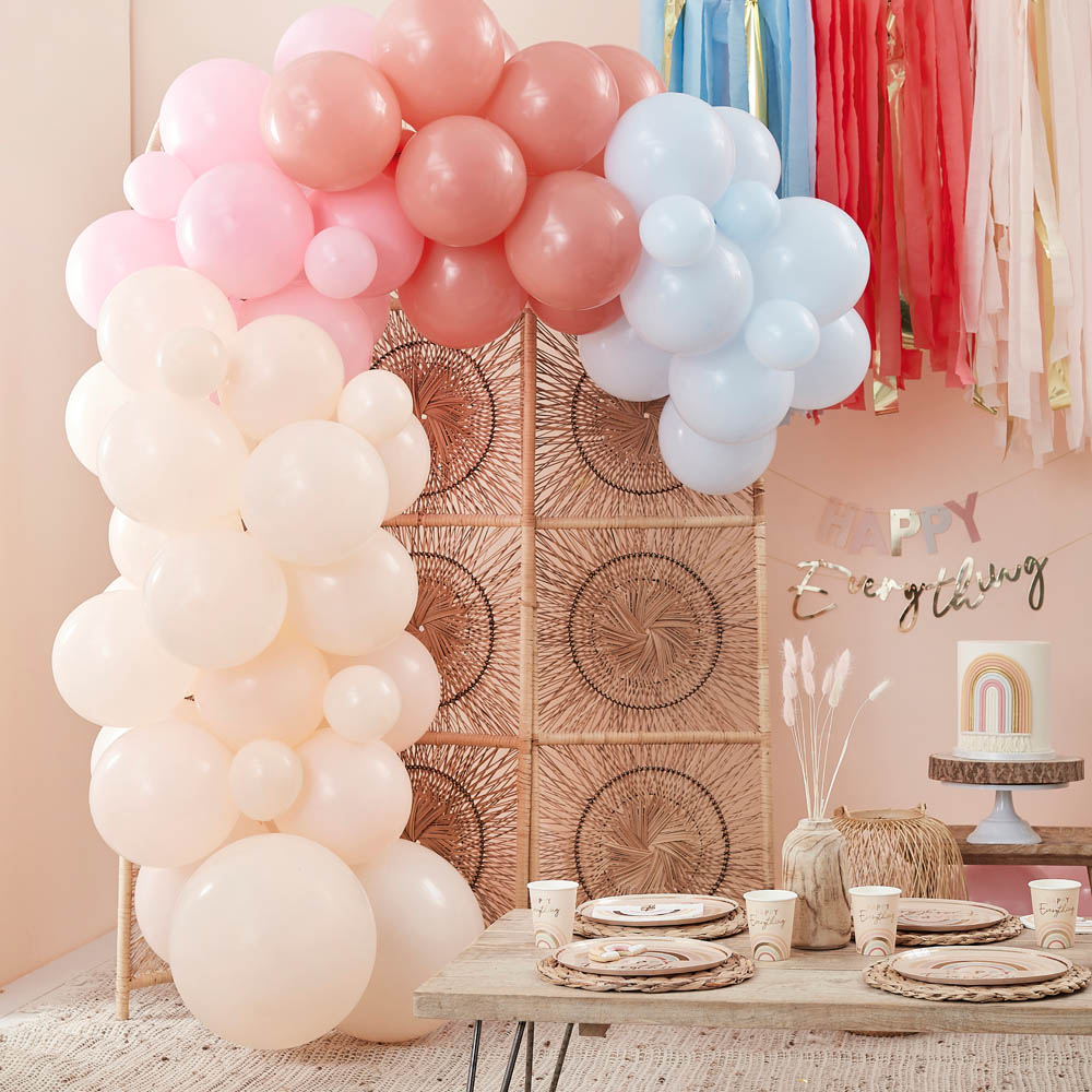 Click to view product details and reviews for Rainbow Balloon Arch Backdrop Muted Pastels.