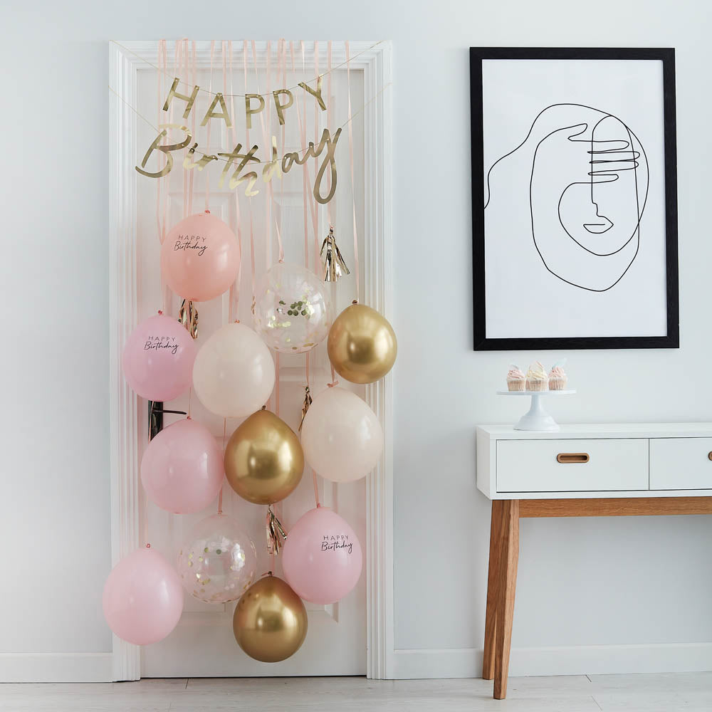 Click to view product details and reviews for Happy Birthday Foiled Balloon Door Kit Peach.