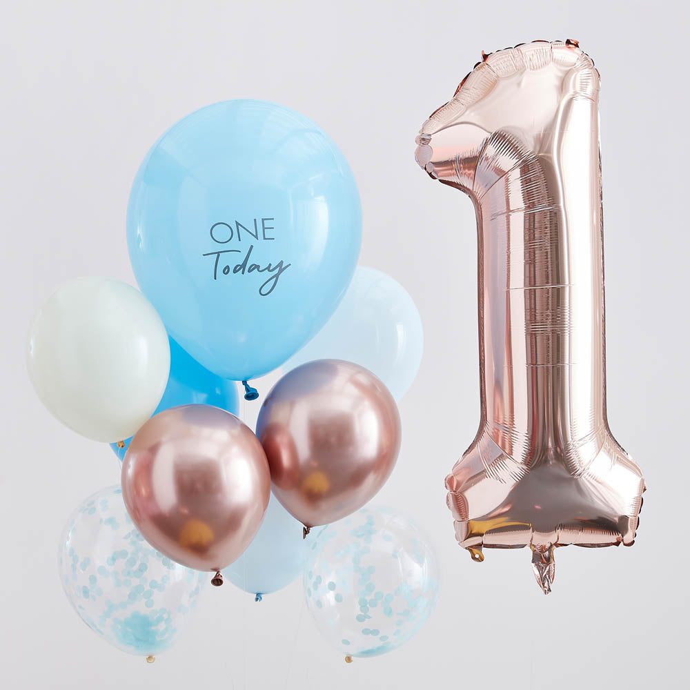 1 Today Balloon Bundle Blue Rose Gold X10