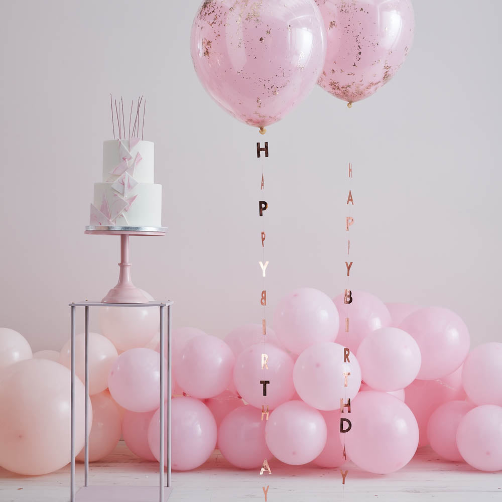 Rose Gold Happy Birthday Balloon Tails X5