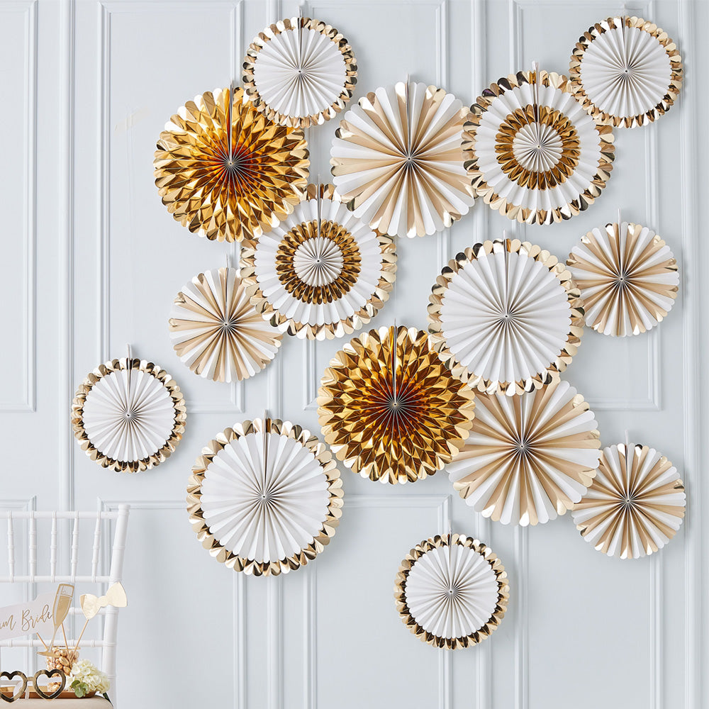 Click to view product details and reviews for Fan Decoration Backdrop Gold.