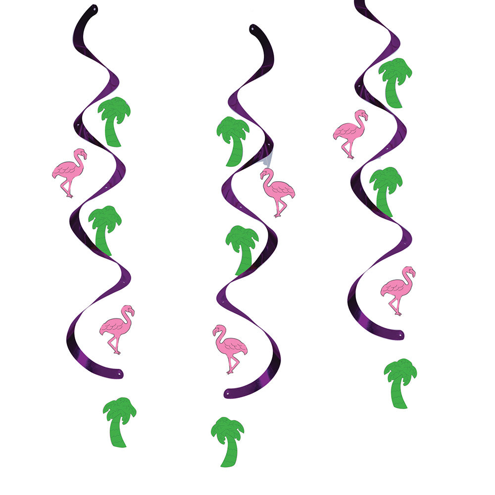 Flamingos And Palm Trees Swirl Decorations X5