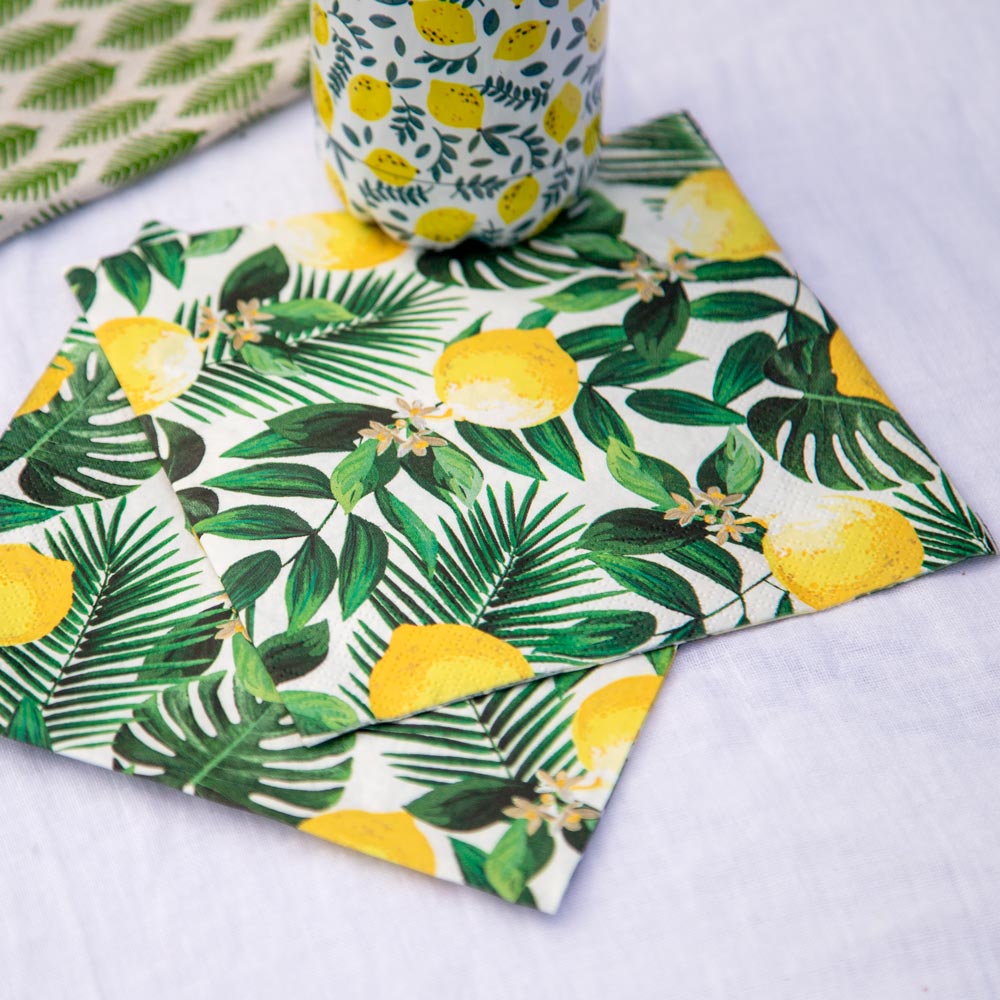 Click to view product details and reviews for Tropical Palm Lemon Party Napkins X20.
