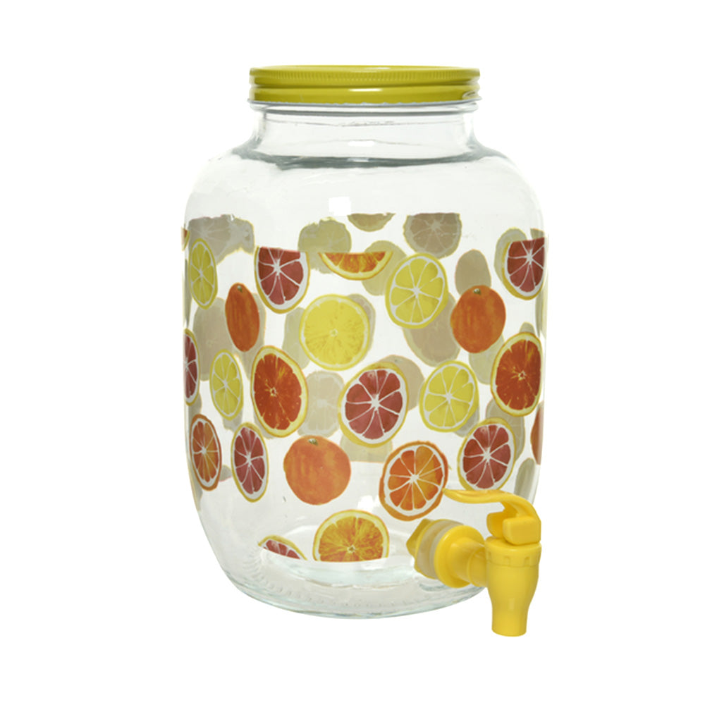 Glass Drinks Dispenser With Citrus Print 4l