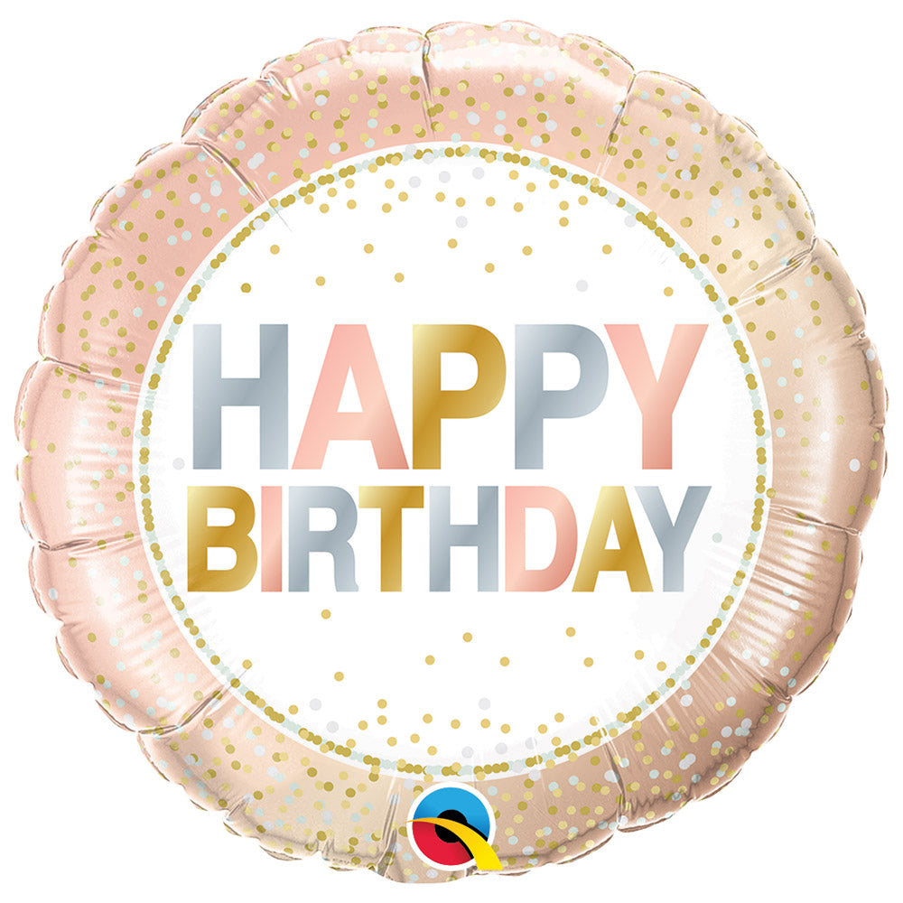 Click to view product details and reviews for Happy Birthday Balloon Rose Gold Metallic Dots.