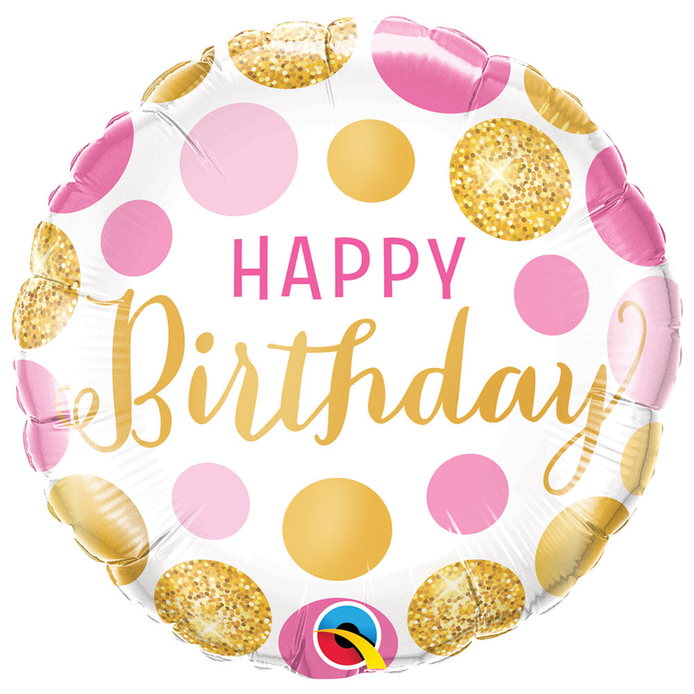 Click to view product details and reviews for Happy Birthday Foil Balloon Pink Gold Dots.