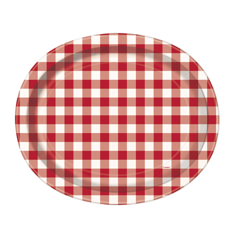 Click to view product details and reviews for Red Gingham Oval Paper Platter X8.