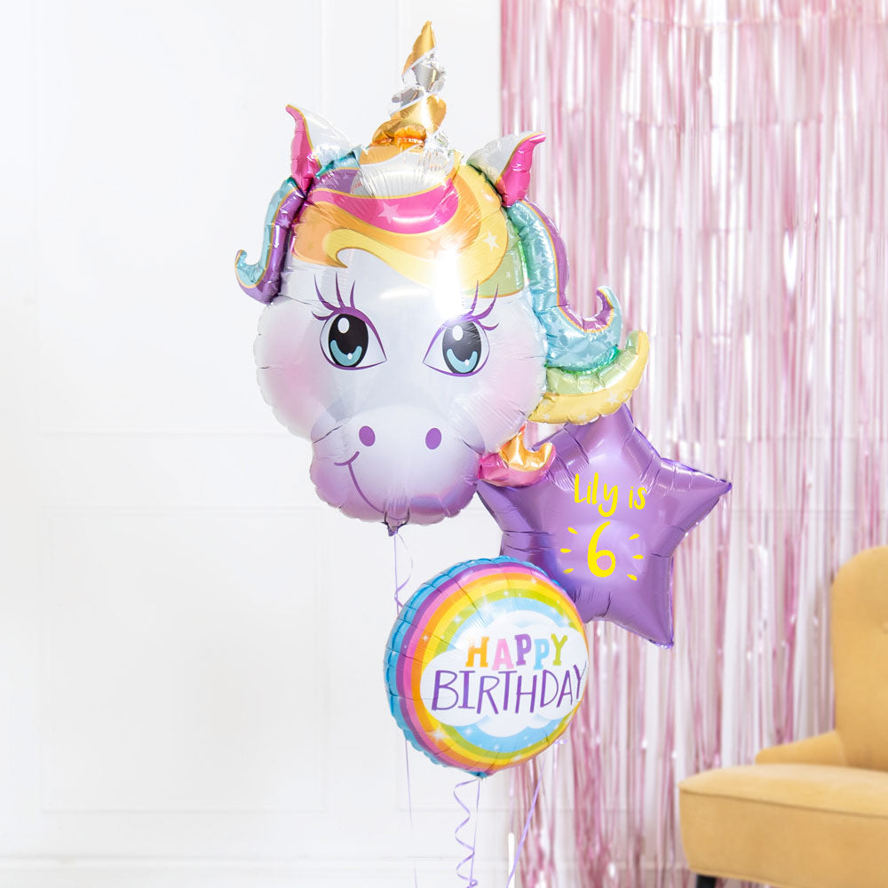 Click to view product details and reviews for Personalised Inflated Balloon Bouquet In A Box Birthday Unicorn.