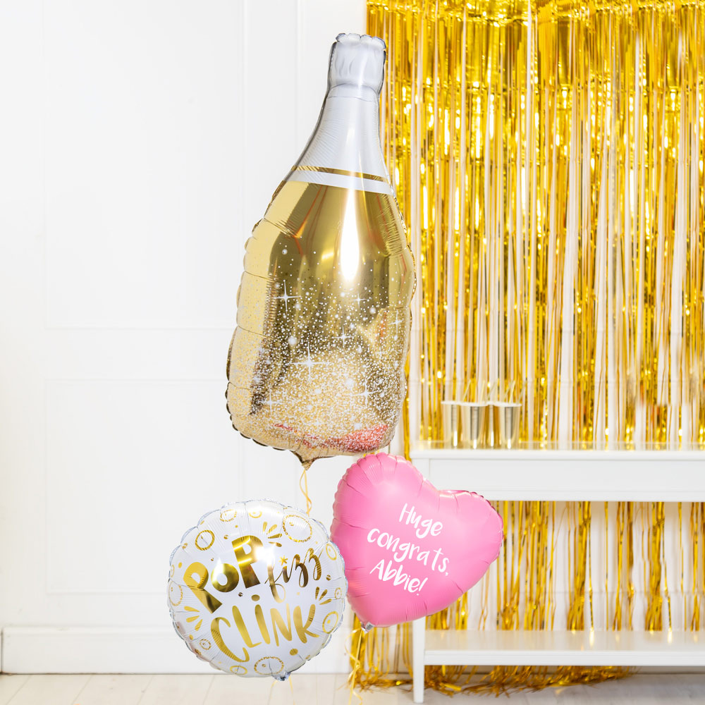 Personalised Inflated Balloon Bouquet In A Box Pink Gold Celebration Fizz