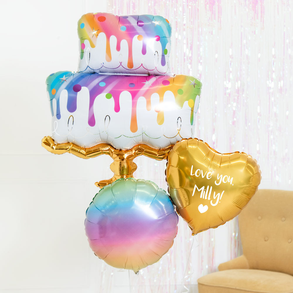 Personalised Inflated Balloon Bouquet In A Box Rainbow Cake Celebration