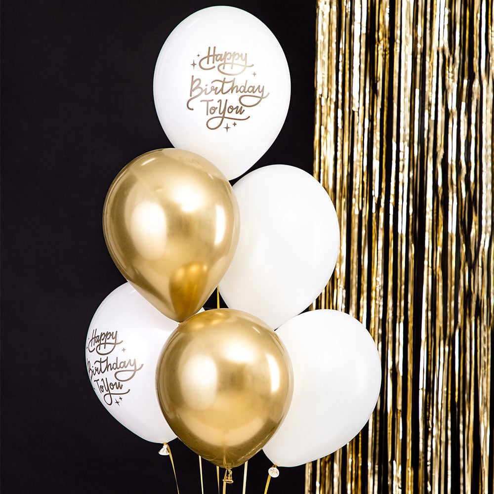 White Gold Birthday Balloon Set X6