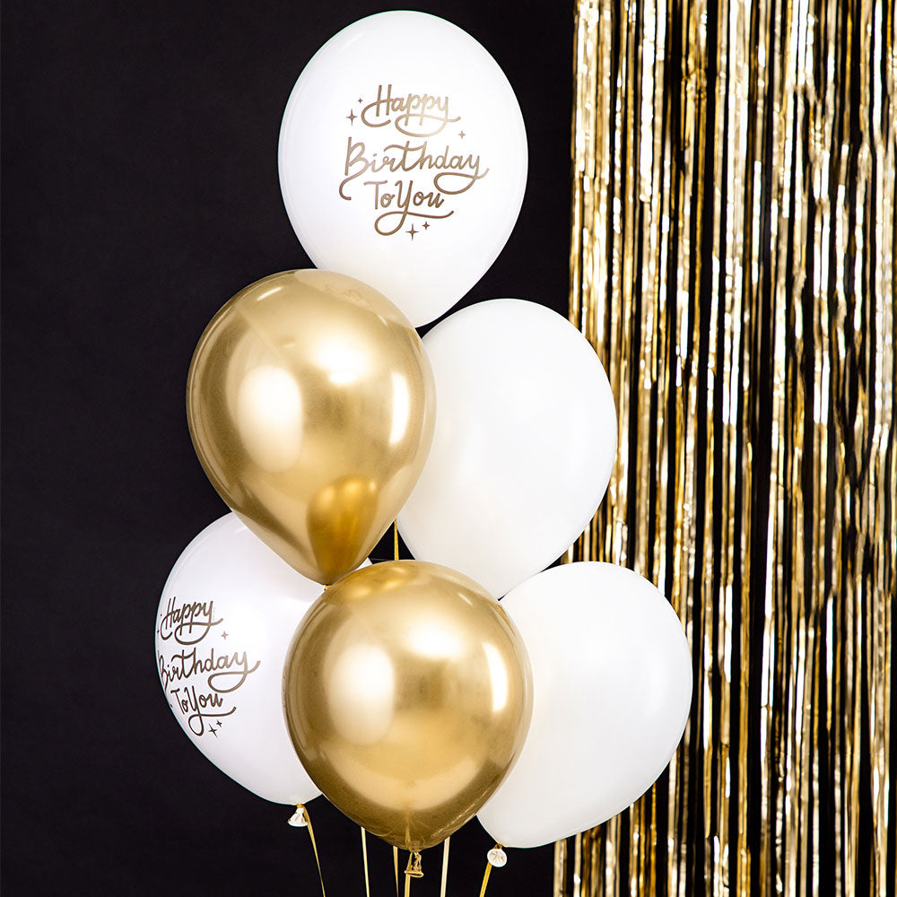 Click to view product details and reviews for White Gold Birthday Balloon Set X6.