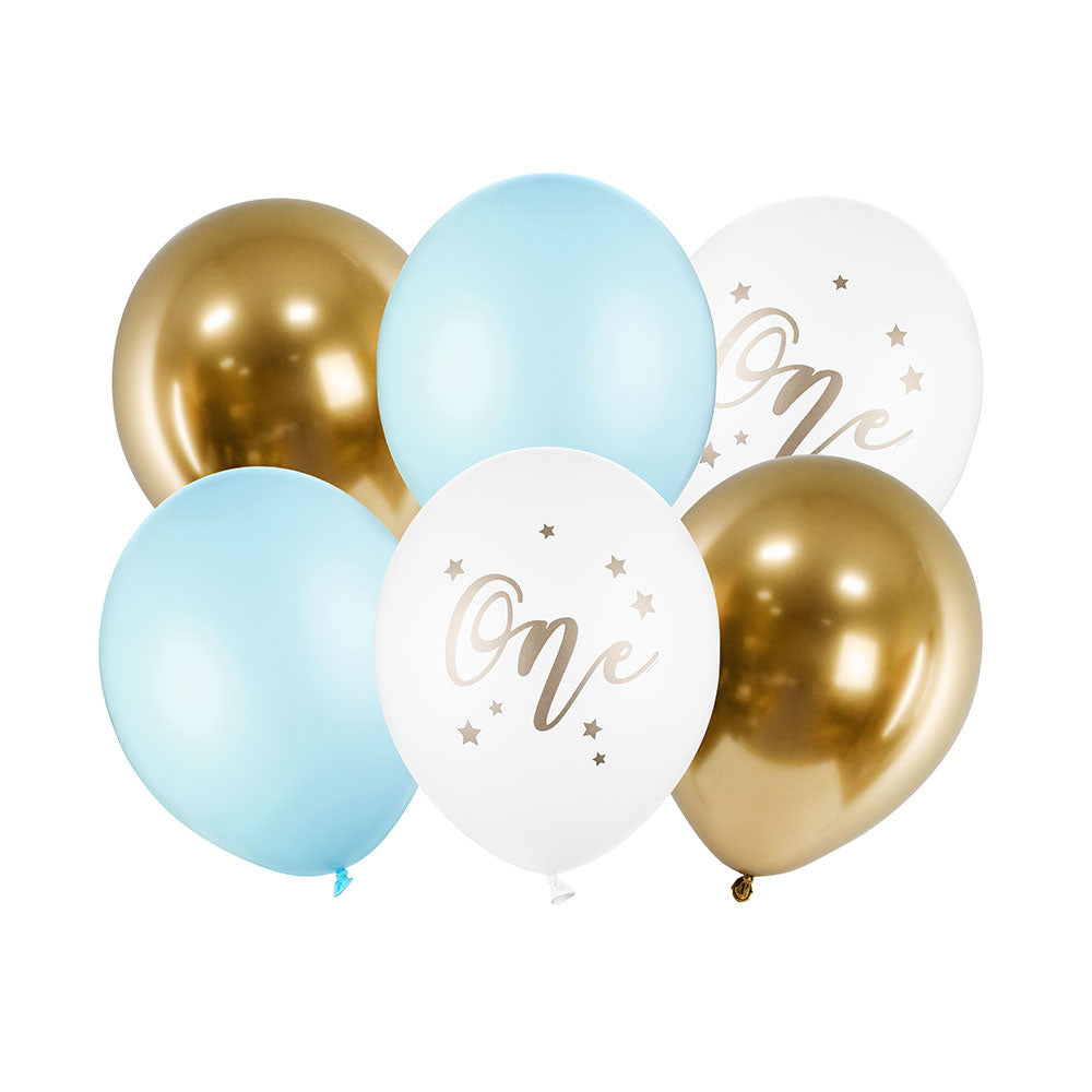 1st Birthday Blue And Gold Balloon Set X6