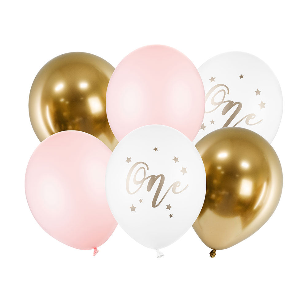 1st Birthday Pink And Gold Balloon Set X6