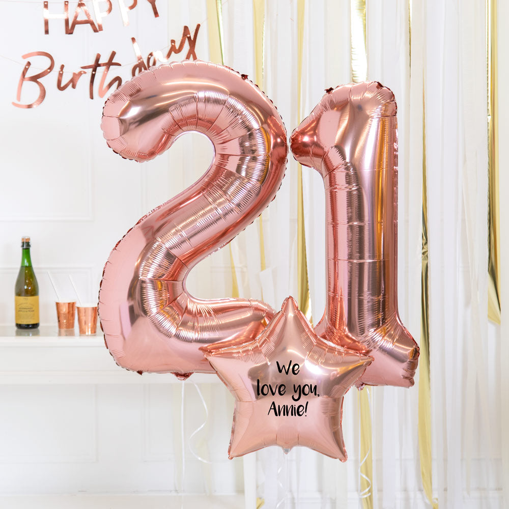 21st Birthday Balloons Personalised Inflated Balloon Bouquet Rose Gold