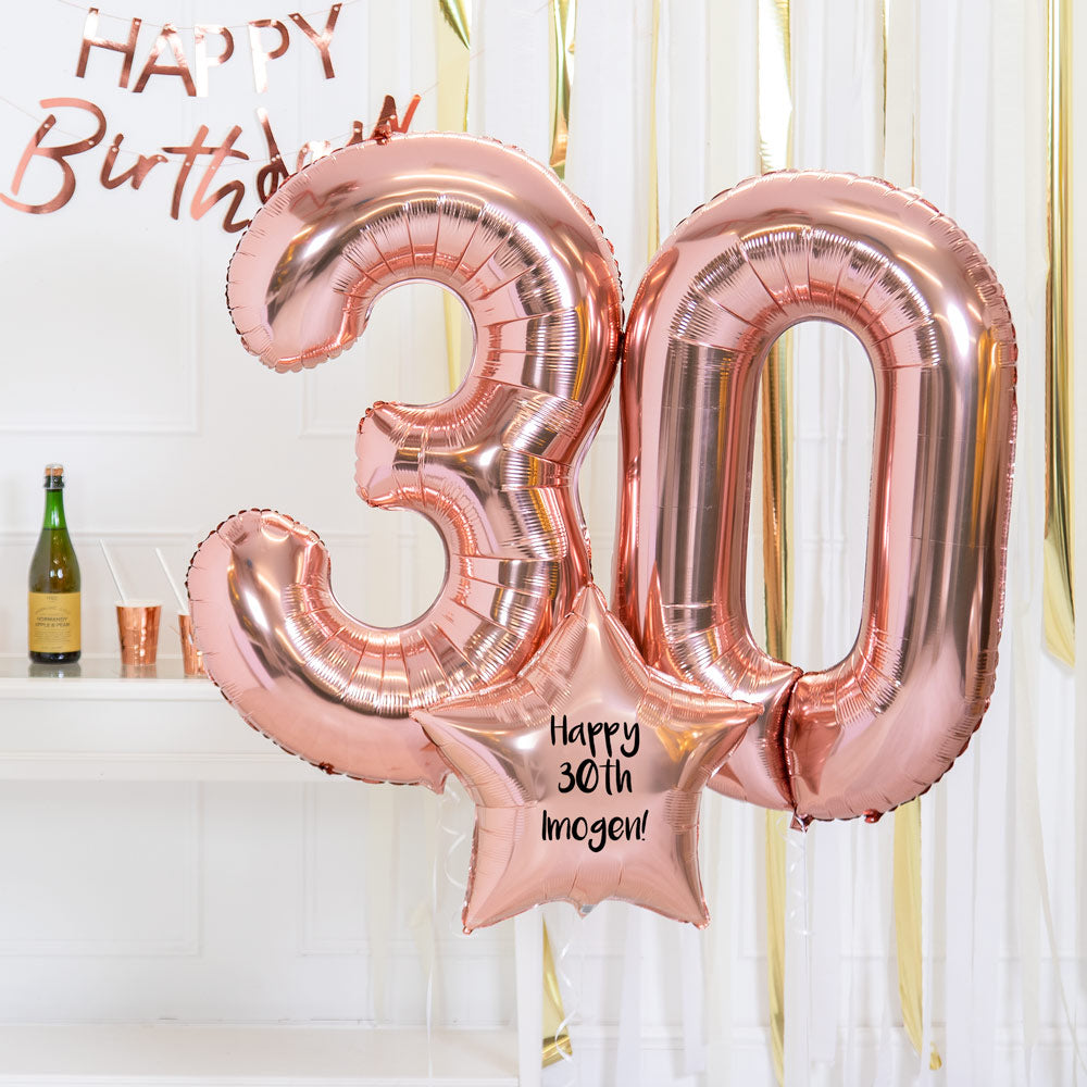30th Birthday Balloons Personalised Inflated Balloon Bouquet Rose Gold