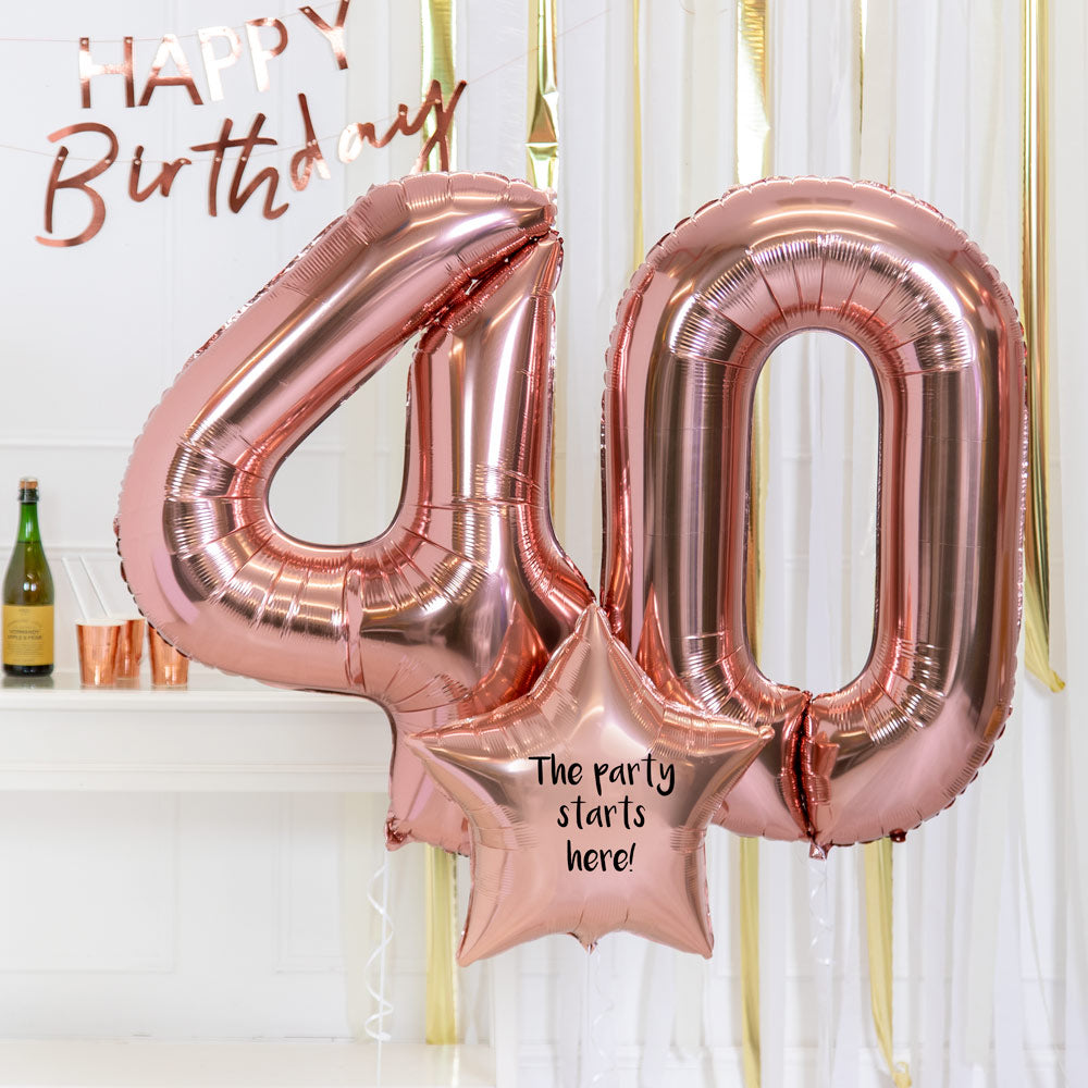 40th Birthday Balloons Personalised Inflated Balloon Bouquet Rose Gold