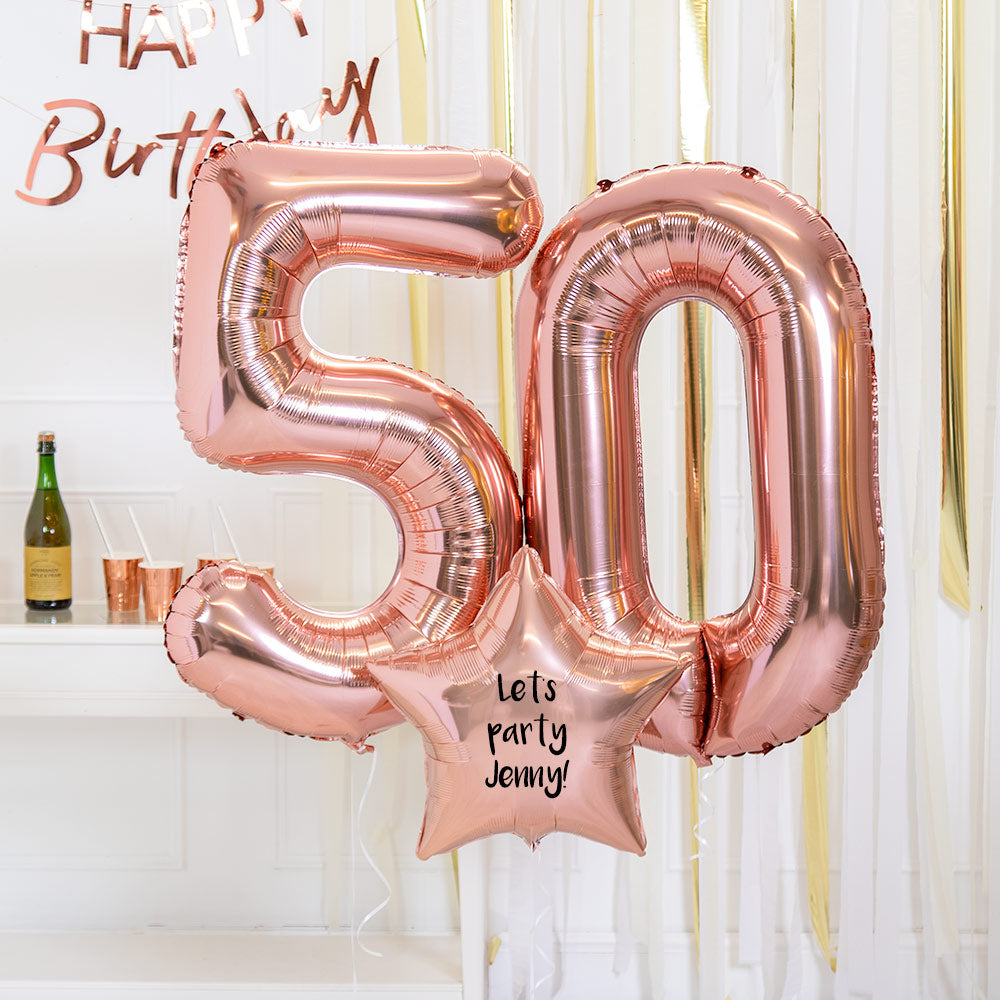 50th Birthday Balloons Personalised Inflated Balloon Bouquet Rose Gold