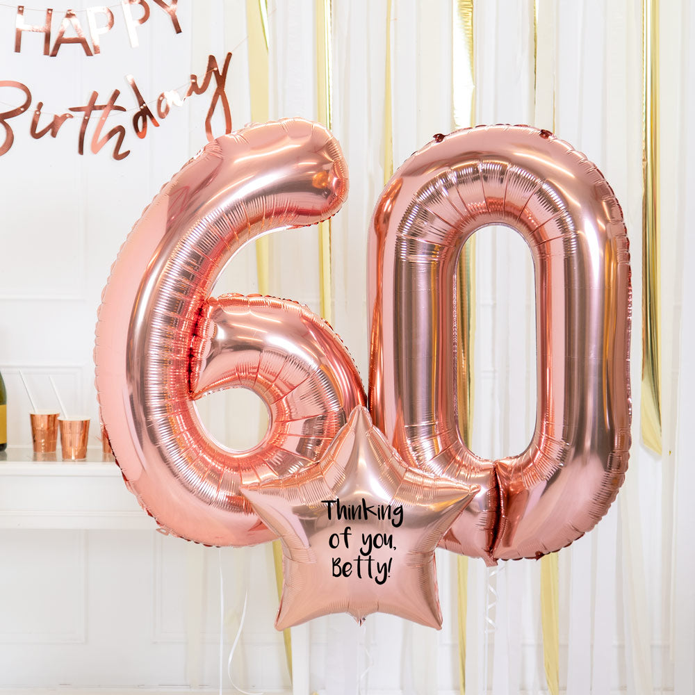 60th Birthday Balloons Personalised Inflated Balloon Bouquet Rose Gold