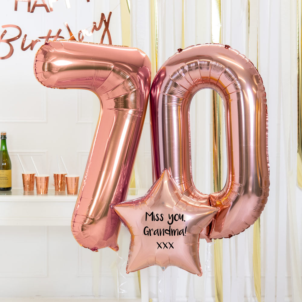 Click to view product details and reviews for 70th Birthday Balloons Personalised Inflated Balloon Bouquet Rose Gold.