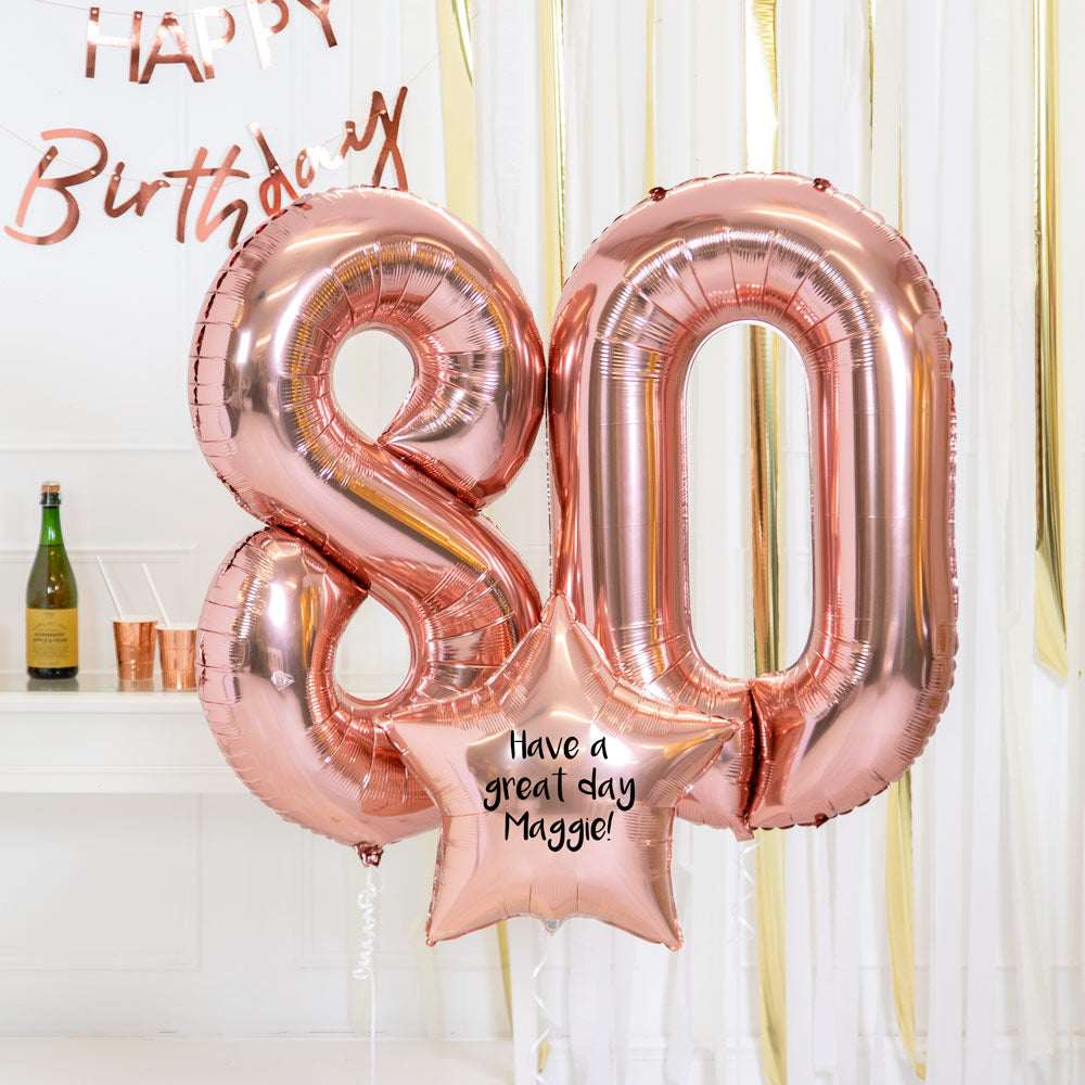 Click to view product details and reviews for 80th Birthday Balloons Personalised Inflated Balloon Bouquet Rose Gold.