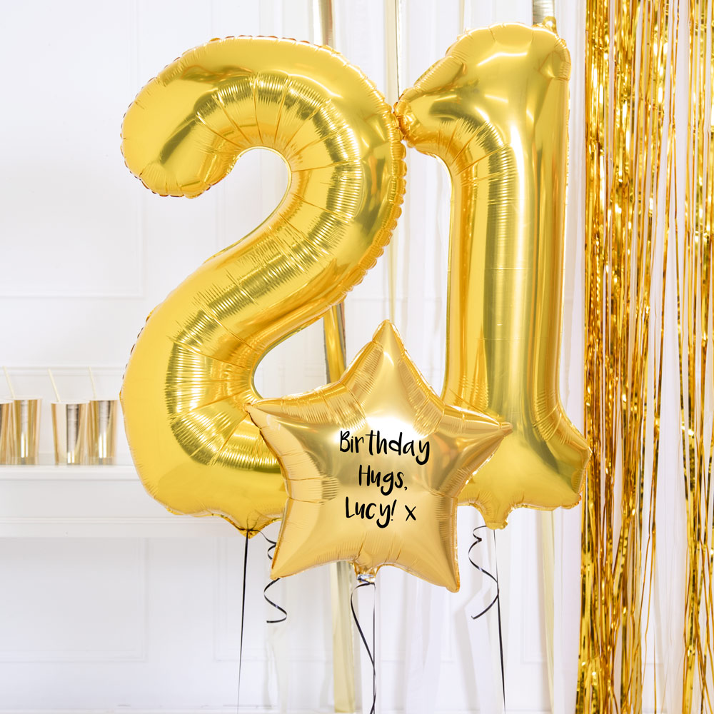 21st Birthday Balloons Personalised Inflated Balloon Bouquet Gold
