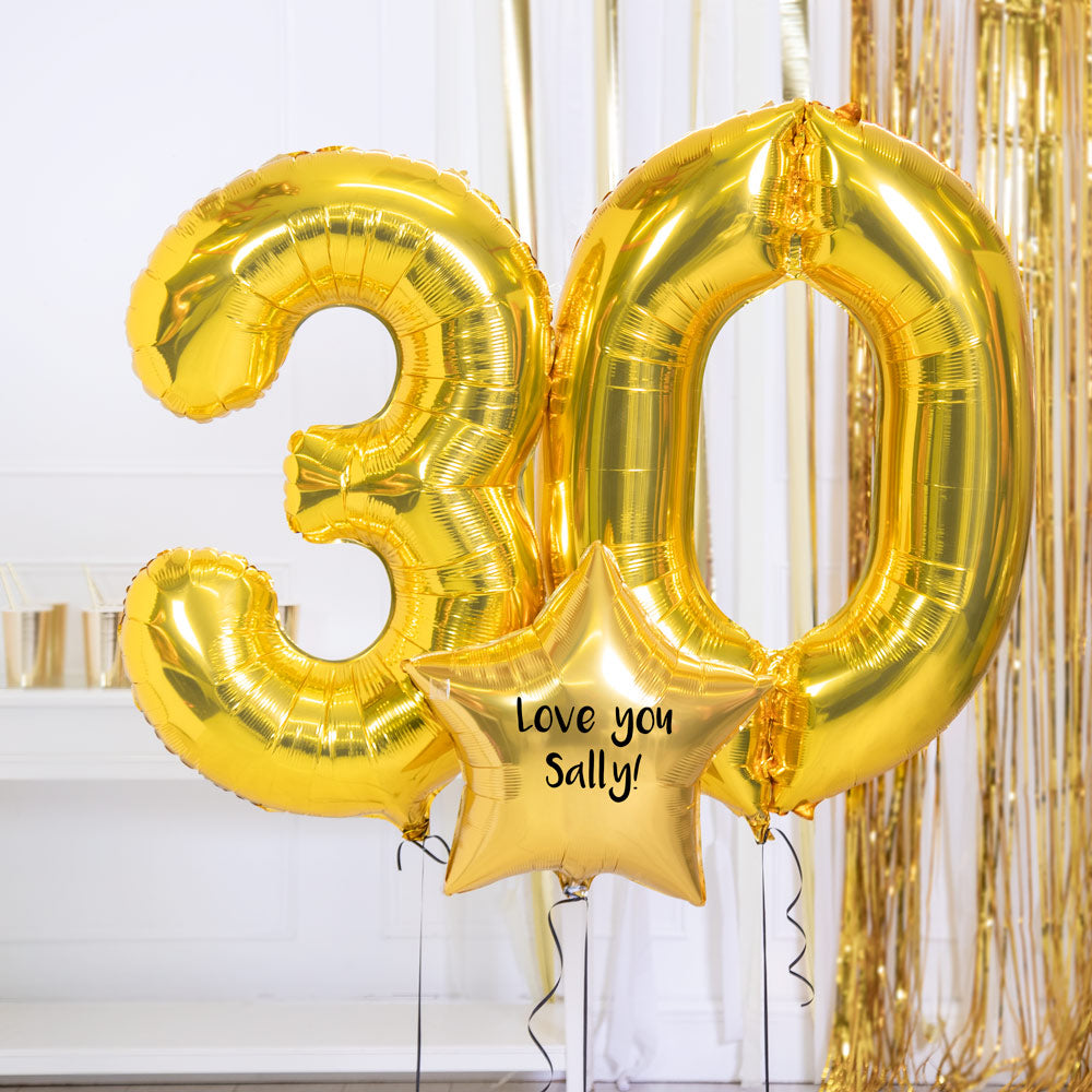 30th Birthday Balloons Personalised Inflated Balloon Bouquet Gold
