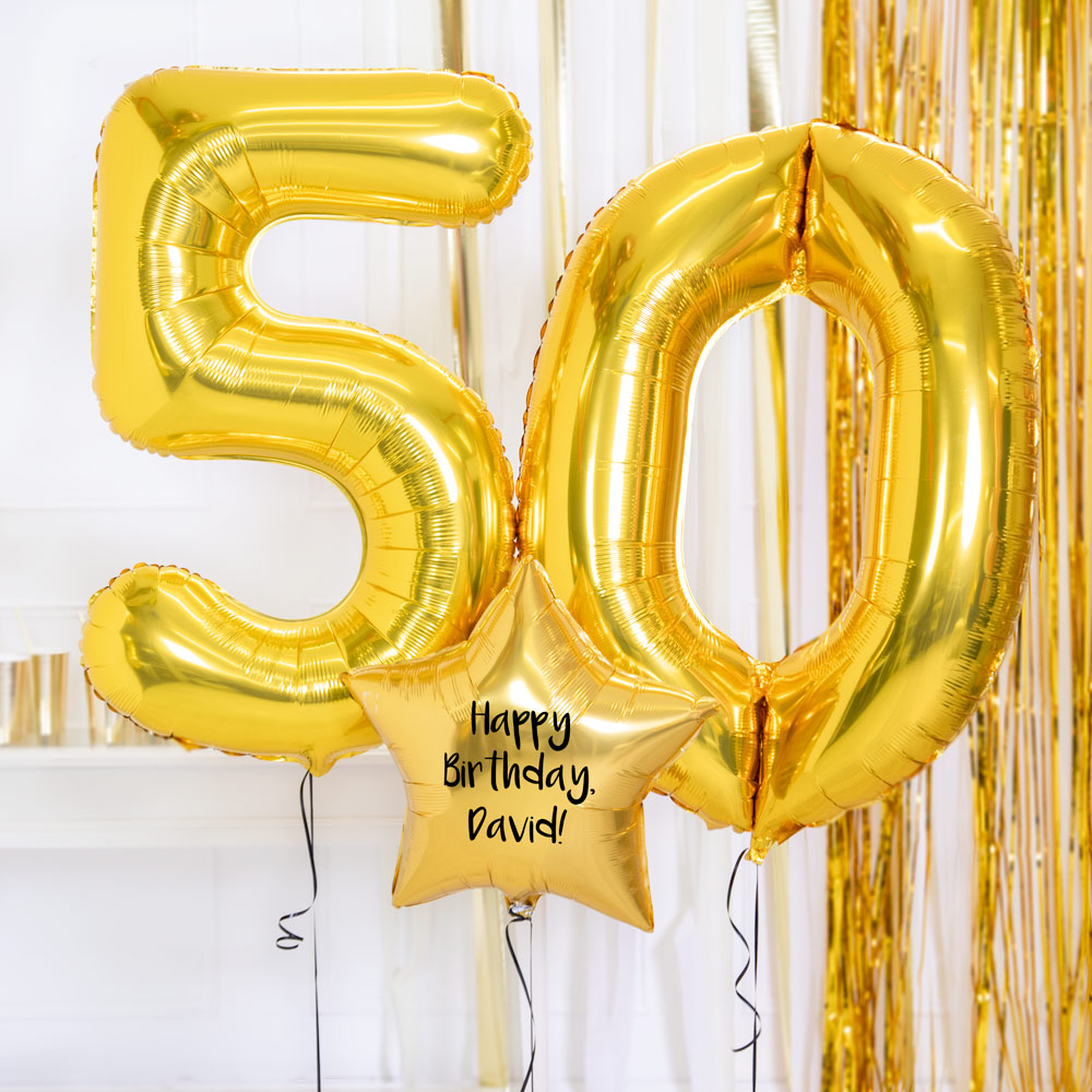 50th Birthday Balloons Personalised Inflated Balloon Bouquet Gold