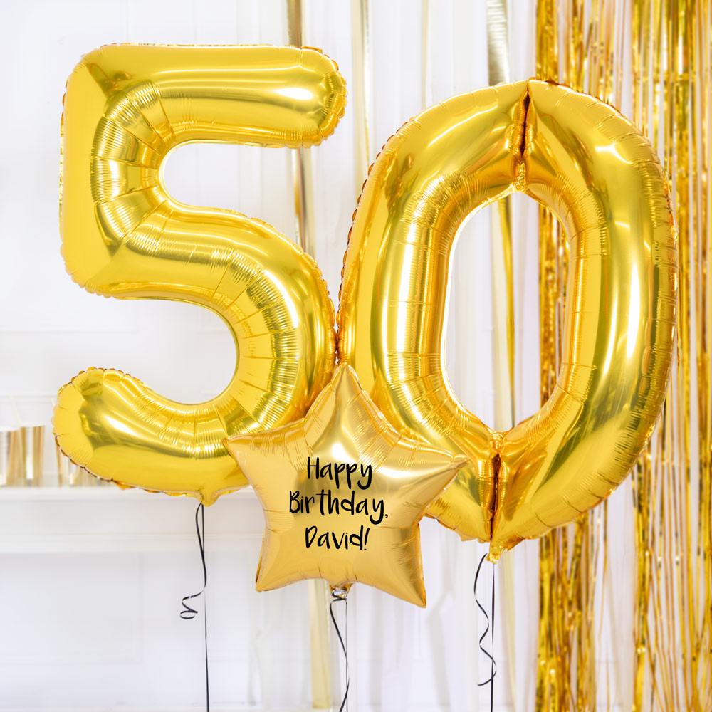 Click to view product details and reviews for 50th Birthday Balloons Personalised Inflated Balloon Bouquet Gold.