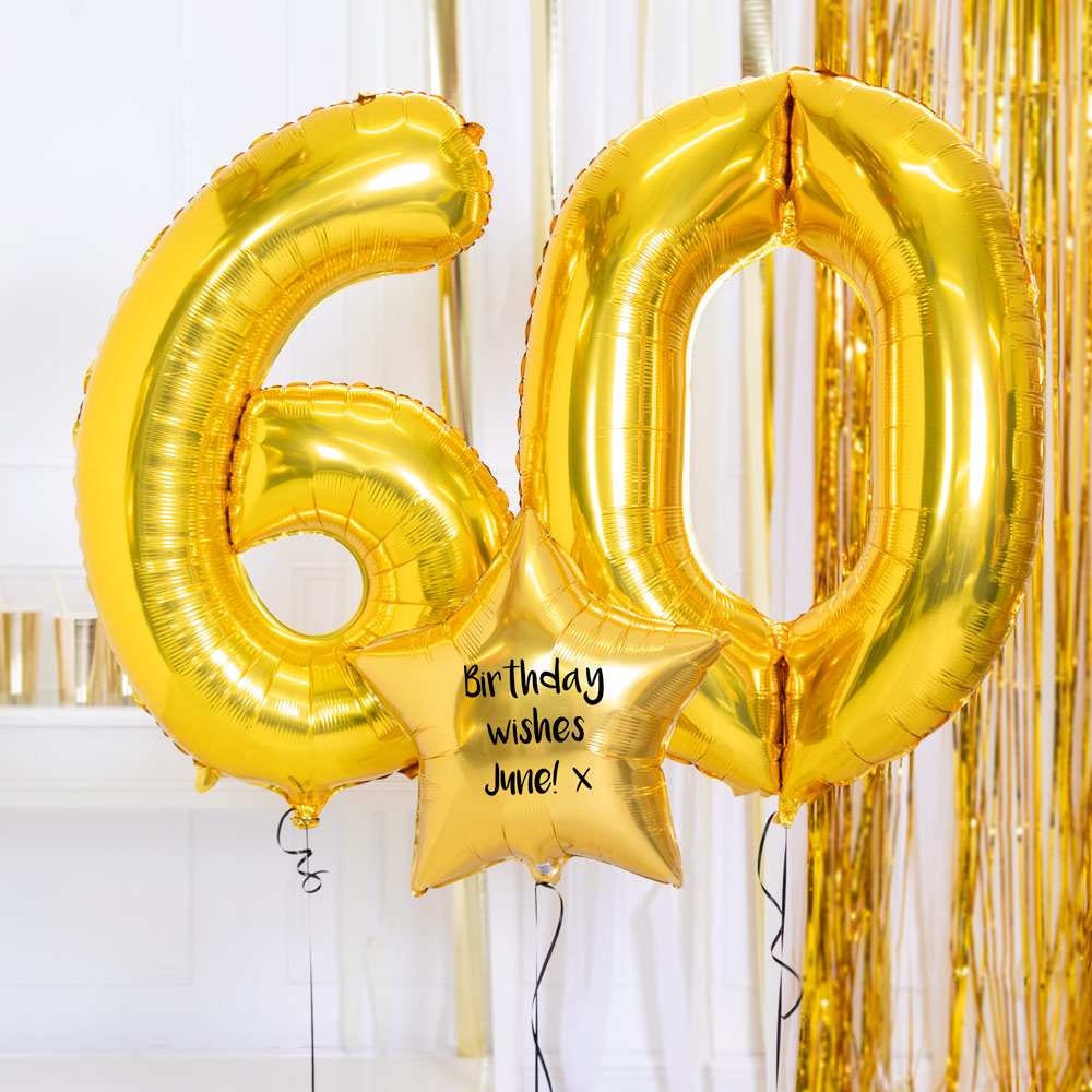 Click to view product details and reviews for 60th Birthday Balloons Personalised Inflated Balloon Bouquet Gold.