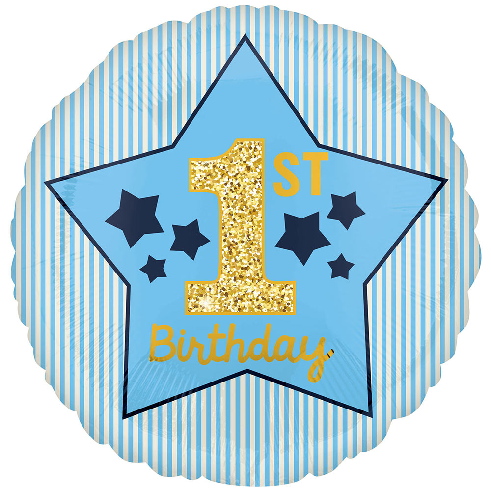 1st Birthday Blue Gold Foil Balloon