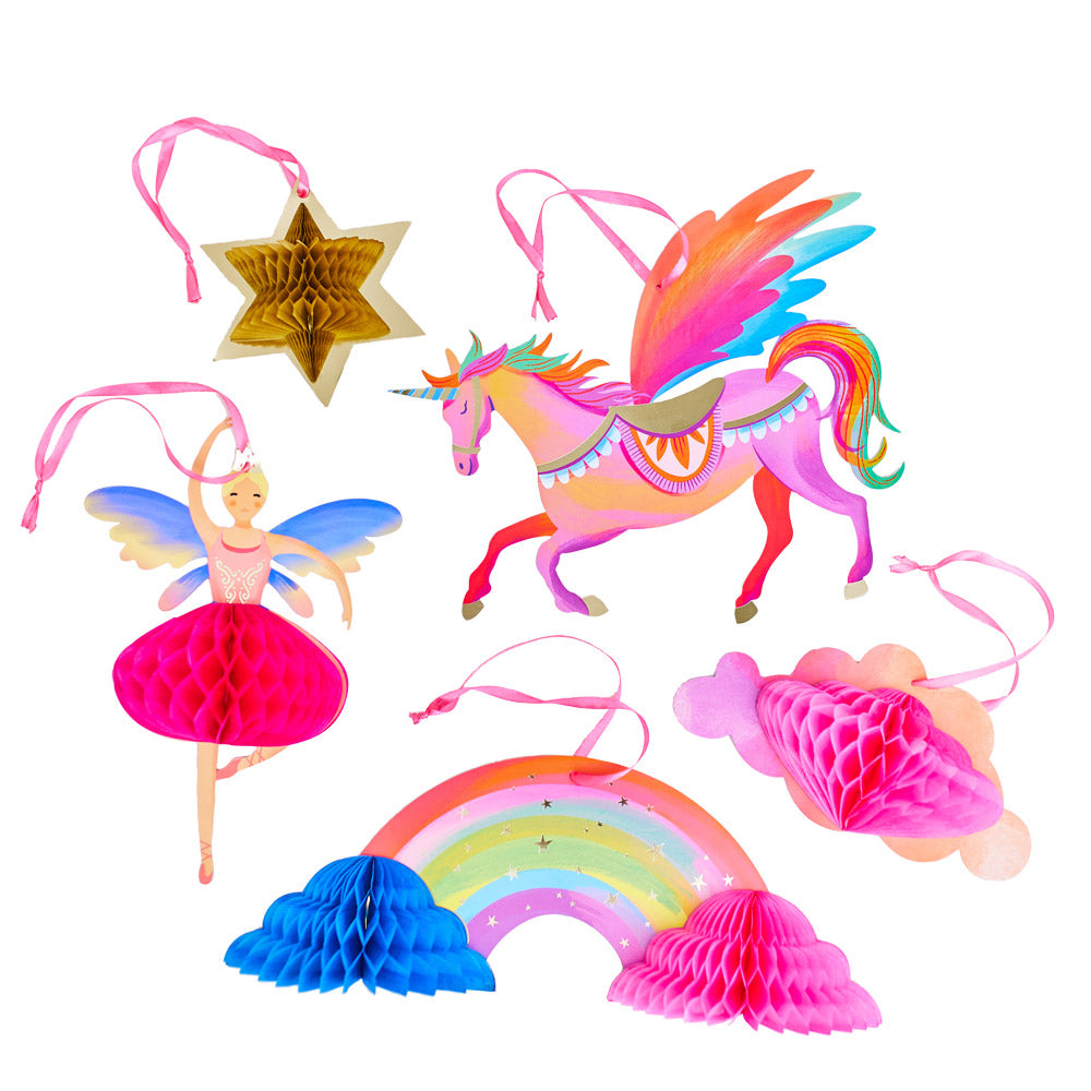 Unicorn Fairy Princess Honeycomb Decorations X5