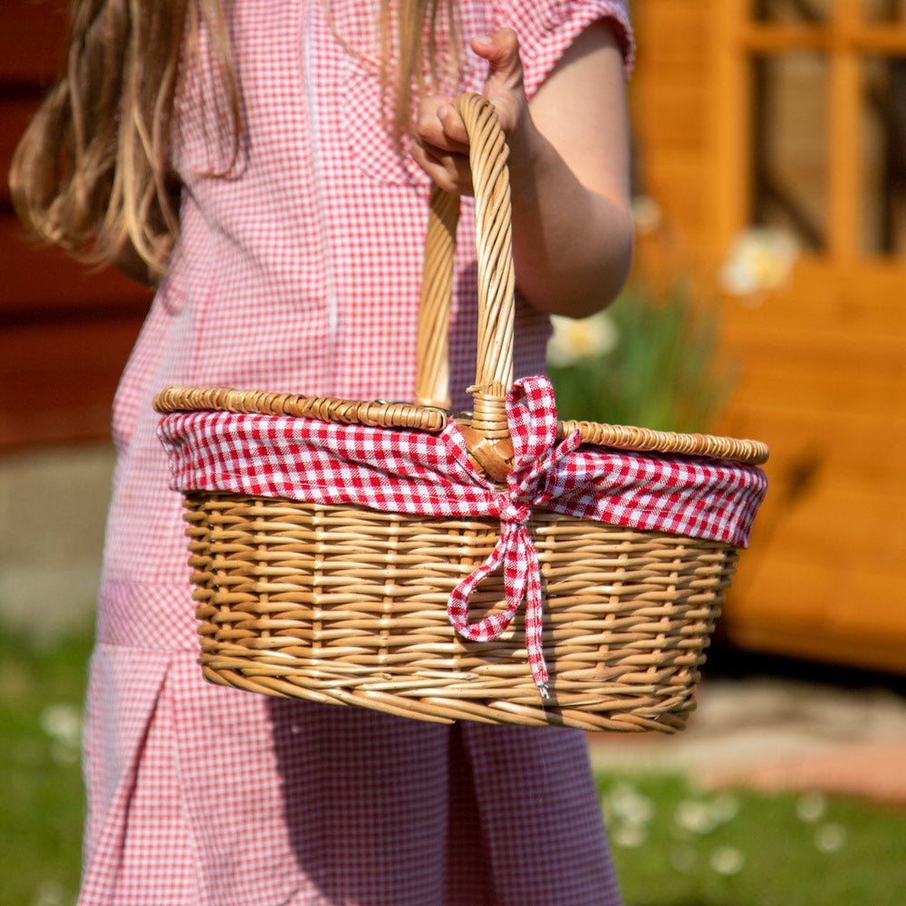 Click to view product details and reviews for Childs Oval Picnic Basket With Red Gingham.
