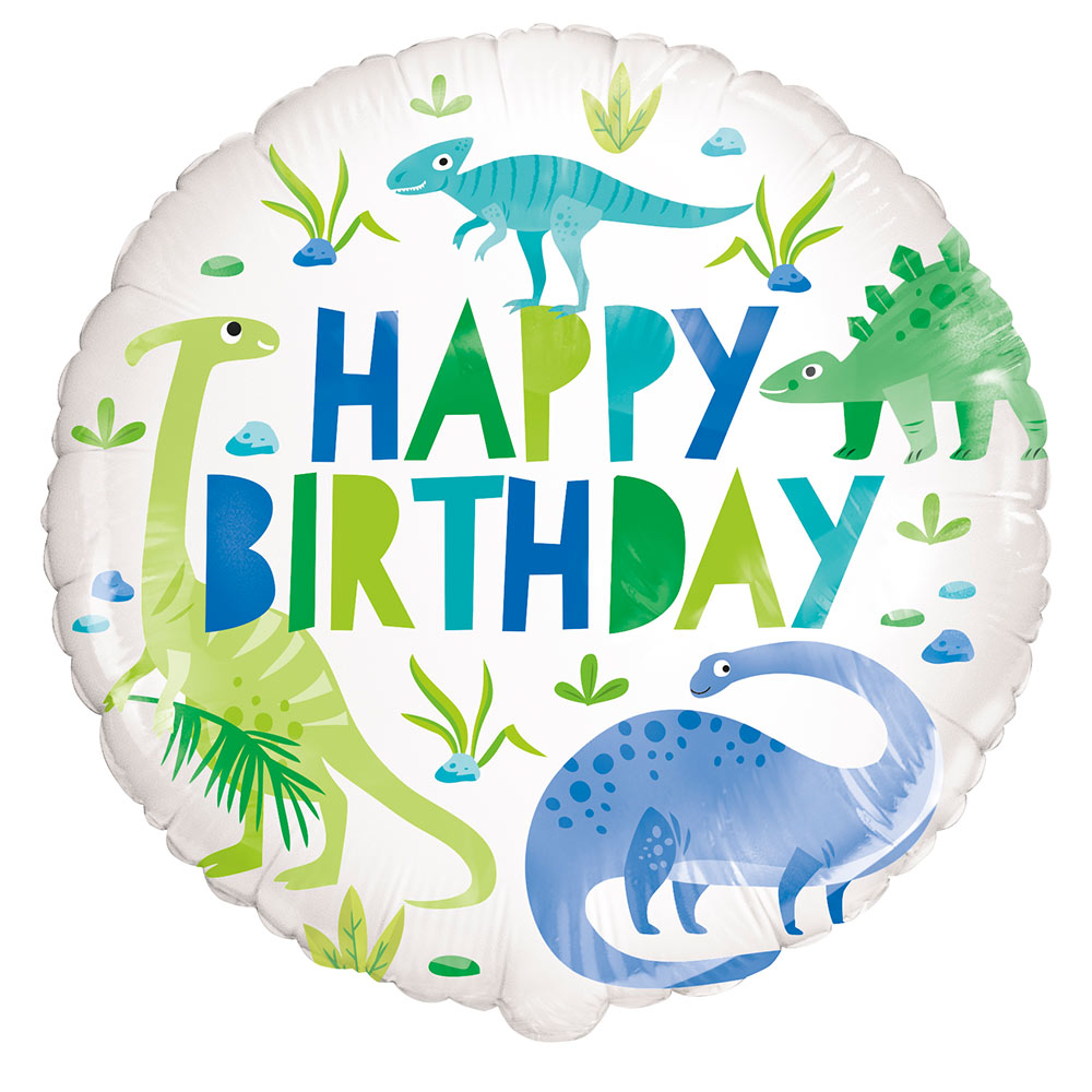 Happy Birthday Blue Green Dinosaur Foil Balloon