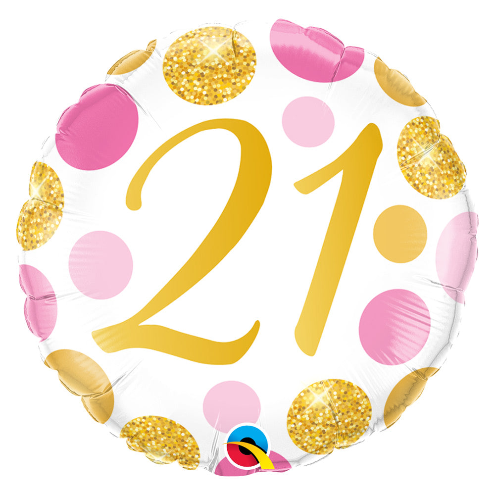 Pink Gold Dots Foil Balloon 21st Birthday