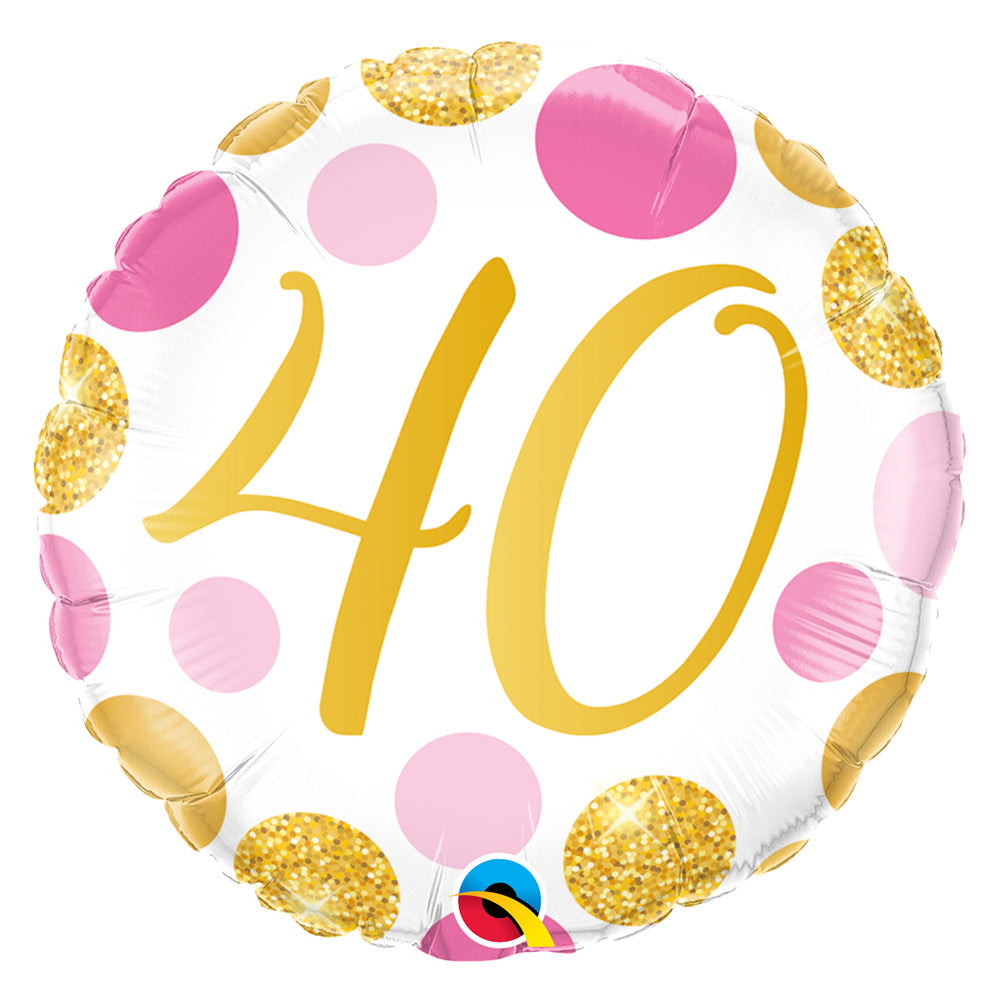 Pink Gold Dots Foil Balloon 40th Birthday