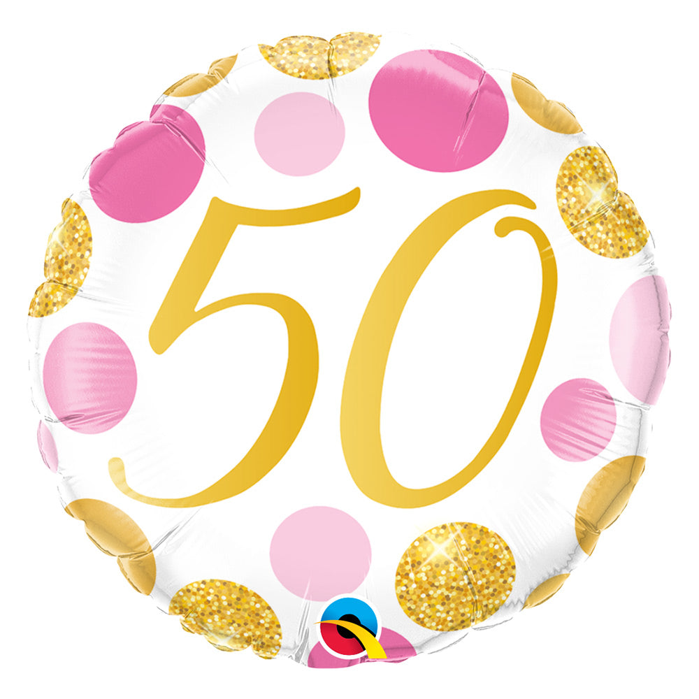 Pink Gold Dots Foil Balloon 50th Birthday