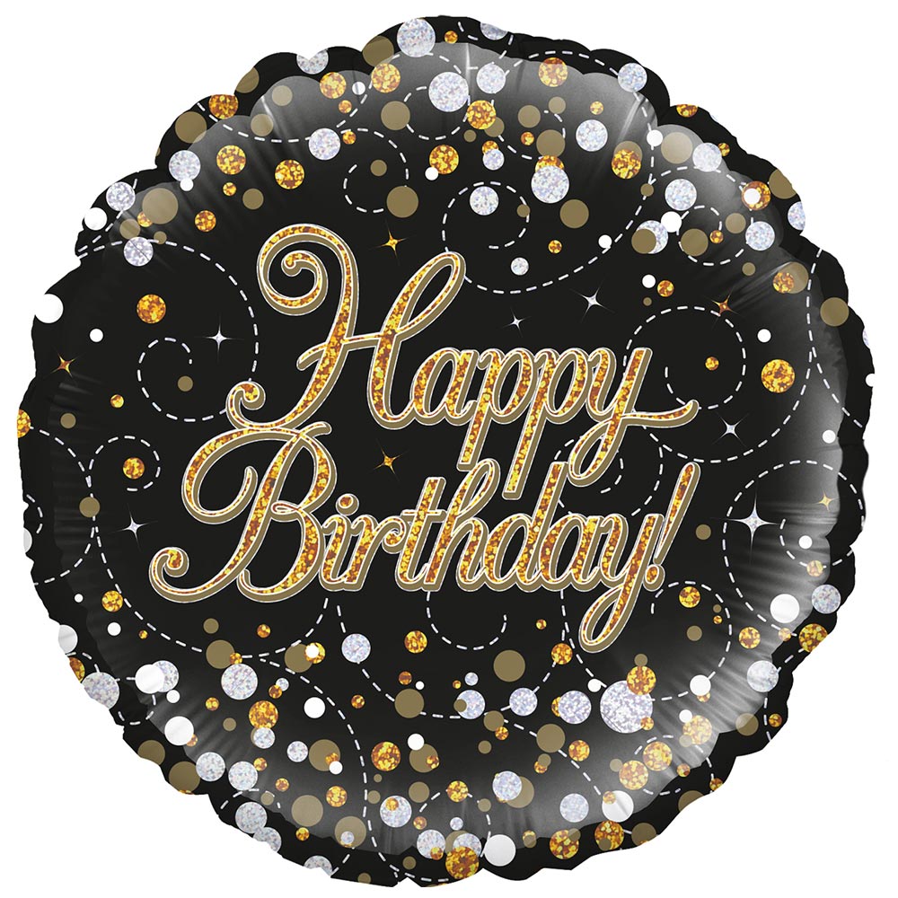 Sparkle Fizz Happy Birthday Black Gold Foil Balloon