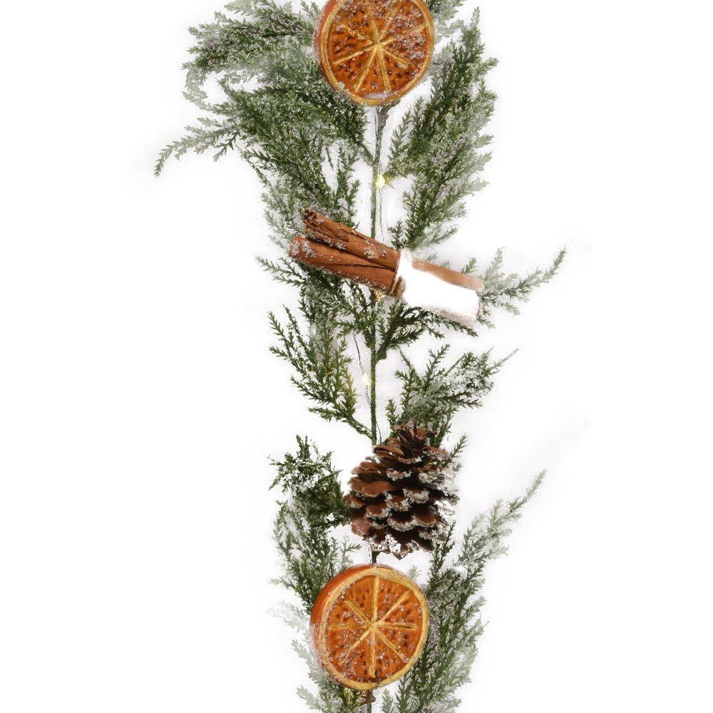 Led Garland With Oranges Cinnamon And Pinecones