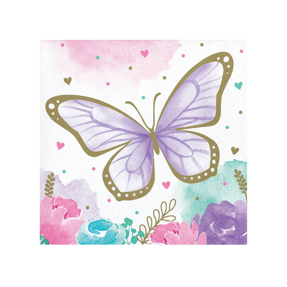 Butterfly Shimmer Beverage Party Napkins X16