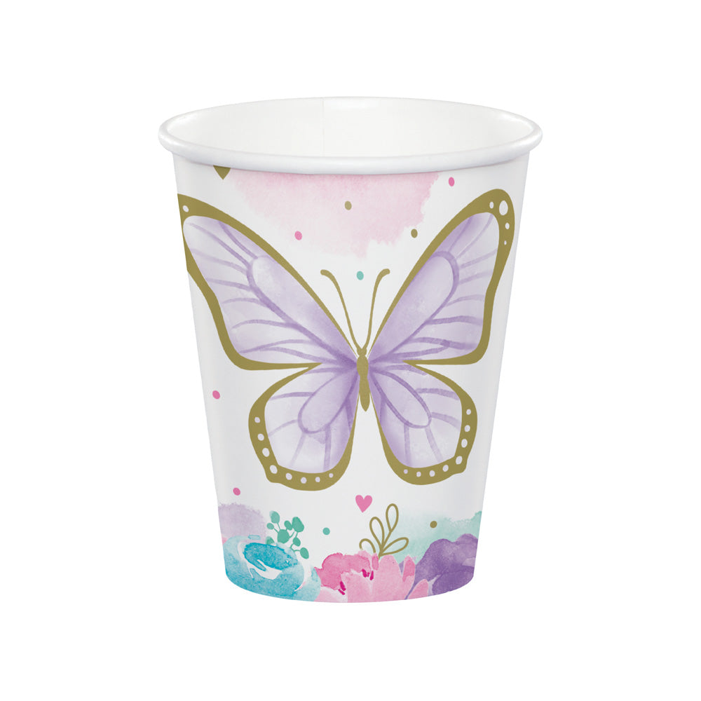 Click to view product details and reviews for Butterfly Shimmer Paper Party Cups X8.