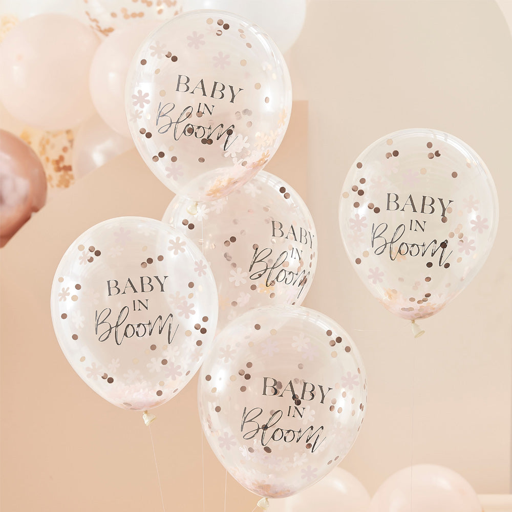 Baby In Bloom Flower Latex Confetti Balloons X5