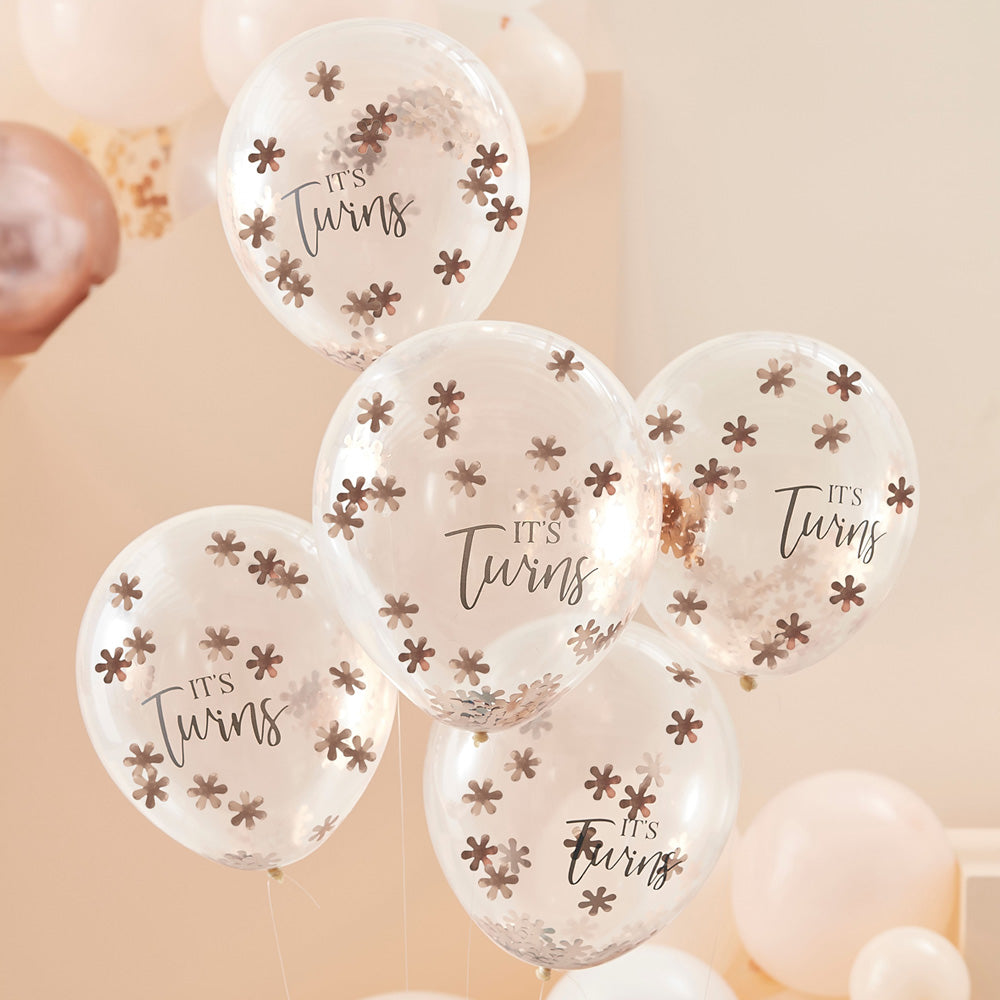 Click to view product details and reviews for Its Twins Rose Gold Flower Latex Confetti Balloons X5.