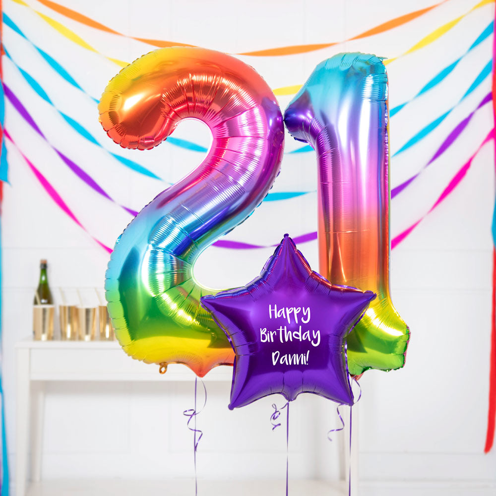 21st Birthday Balloons Personalised Inflated Balloon Bouquet Rainbow