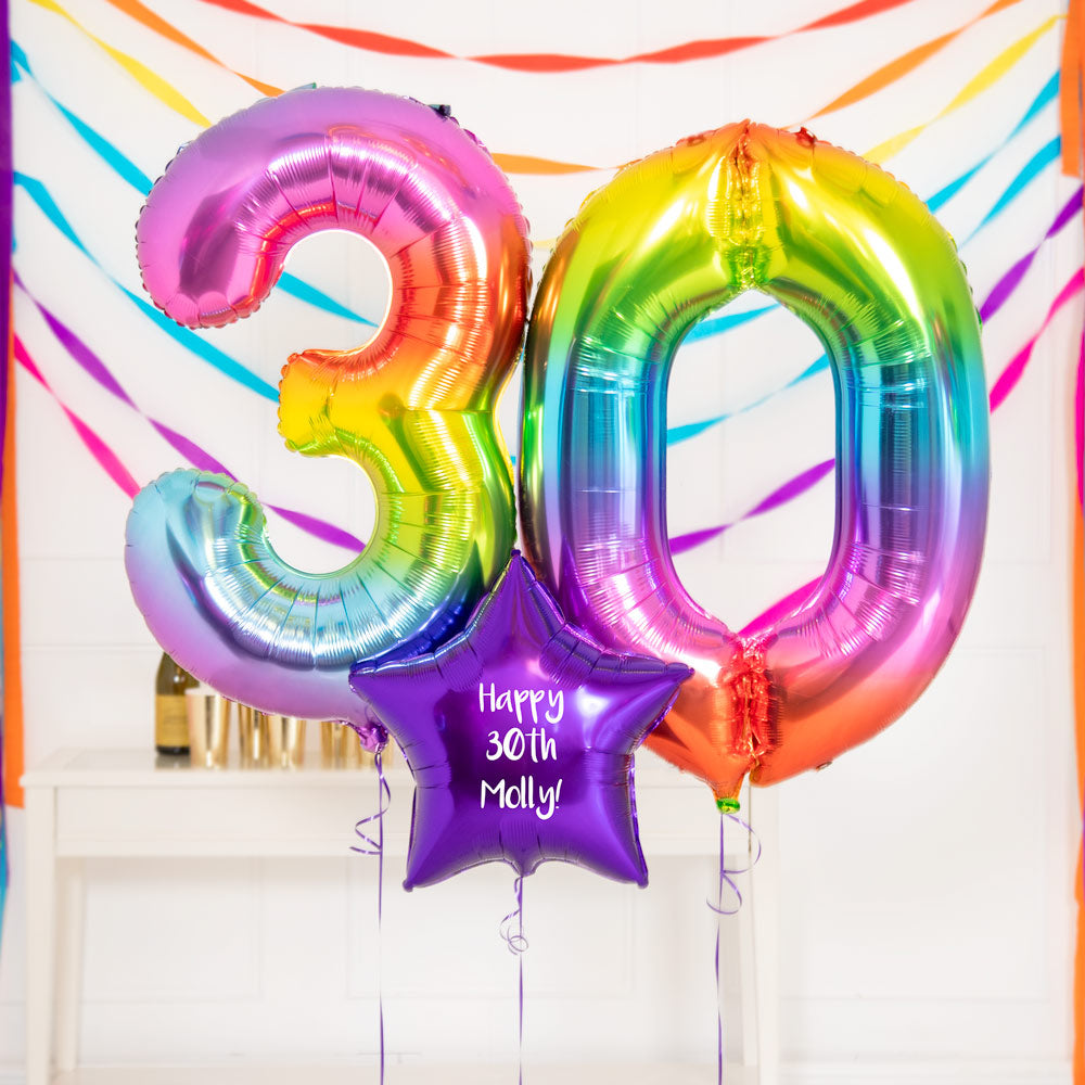 30th Birthday Balloons Personalised Inflated Balloon Bouquet Rainbow