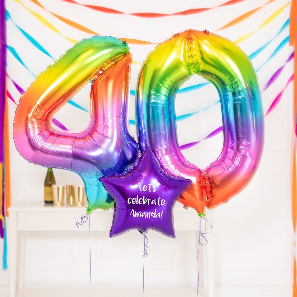 40th Birthday Balloons Personalised Inflated Balloon Bouquet Rainbow